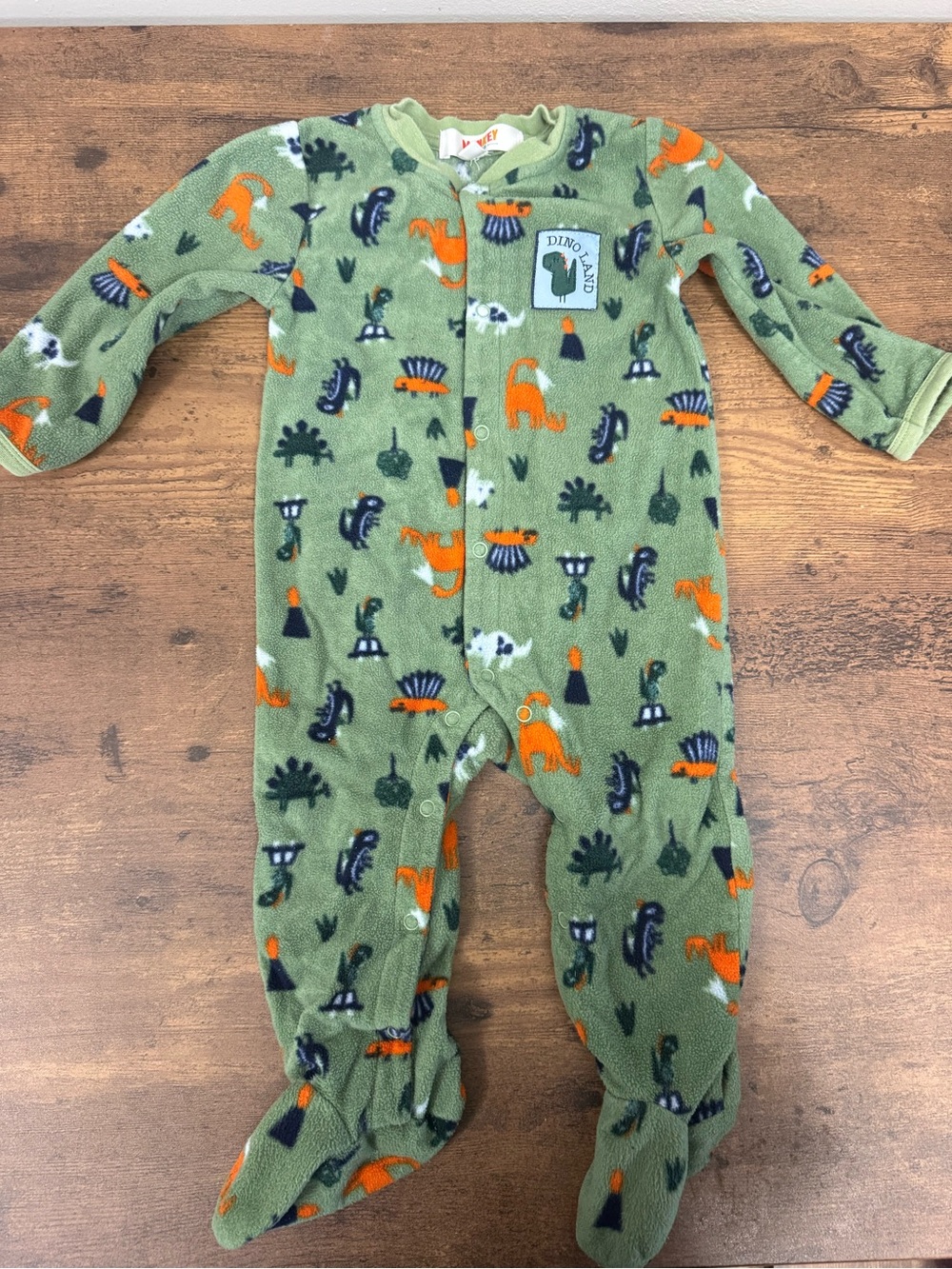 ⭐️5 for $20⭐️ Kids Green Dinosaur Fleece Footed Snap Up PJs - Monkey Bars 12M